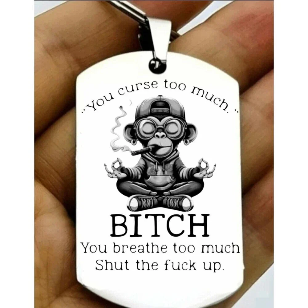 Monkey Mediation Smoke Funny Yoga Stainless Steel Keychain Art Cute Stfu
